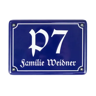 Emaille Hausnummer mit Straßenname 21 x 14,8 cm | blau/weiß