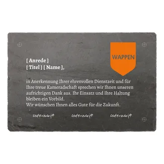 Schiefertafel zur Dienstauszeichnung