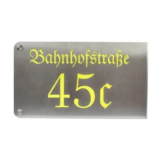 Eckhausnummer aus Edelstahl und Acryl – moderne Hausnummer für die Hausecke | ein- und zweistellig