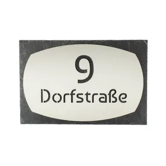 Elegante Kombination aus Edelstahl und Schiefer als Hausnummer Kombi 1