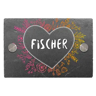 Farbenfrohes Schieferschild mit Herz und Familiennamen Größe: 150 x 100 mm