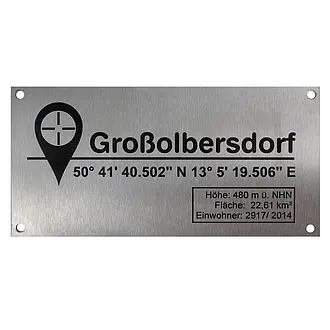 GPS Schild Edelstahl mit Lasergravur 20 x 10 cm 