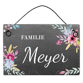 Kleines buntes Türschild aus Schiefer "Design Floral" 15 x 10 cm