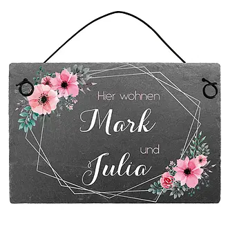 Kleines buntes Türschild aus Schiefer mit Blumen Größe: 15 x 10 cm