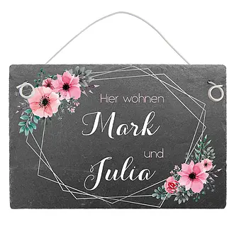 Kleines buntes Türschild aus Schiefer mit Blumen Größe: 15 x 10 cm