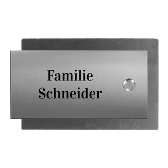 Klingelschild aus Schiefer und Edelstahl mit Gravur