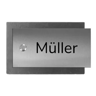 Klingelschild aus Schiefer und Edelstahl mit Gravur