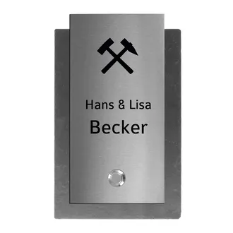 Klingelschild aus Schiefer und Edelstahl mit Gravur