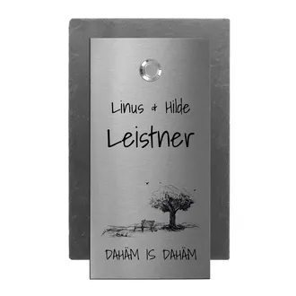 Klingelschild aus Schiefer und Edelstahl mit Gravur