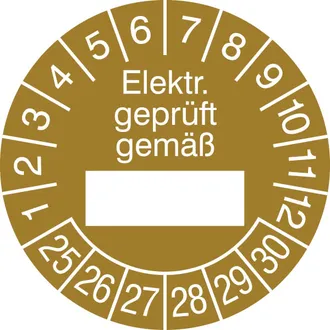 Prüfplakette - mit Jahresfarbe »Elektr. geprüft gemäß« 