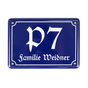 Emaille Hausnummer mit Straßenname 21 x 14,8 cm | blau/weiß