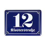 Emaille Hausnummer mit Straßenname 21 x 14,8 cm | blau/weiß