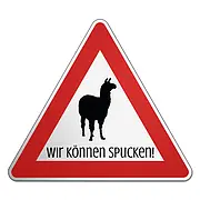 Dreieckiges Verkehrsschild mit Motiv  Lama 2