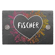 Farbenfrohes Schieferschild mit Herz und Familiennamen Größe: 15 x 10 cm