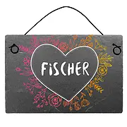 Farbenfrohes Schieferschild mit Herz und Familiennamen Größe: 15 x 10 cm