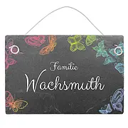 Farbenfrohes Türschild aus Schiefer mit Schmetterlingen und Namen Größe: 15 x 10 cm