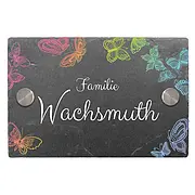 Farbenfrohes Türschild aus Schiefer mit Schmetterlingen und Namen Größe: 15 x 10 cm