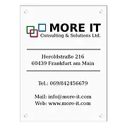 Acrylschild bedruckt mit Logo und Kontaktdaten