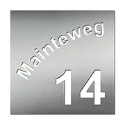 Hausnummer aus Edelstahl mit Straßenname - Design Square 