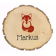 Namensschild aus Holz mit Fuchs