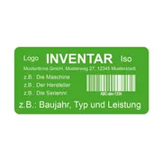 Inventarschild grün/weiß mit Strichcode