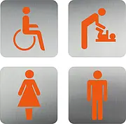 Toilettenschild aus Edelstahl und Acryl orange