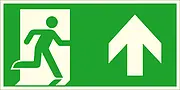 Fluchtweg-​Kombischild »Notausgang rechts, aufwärts bzw. geradeaus « 