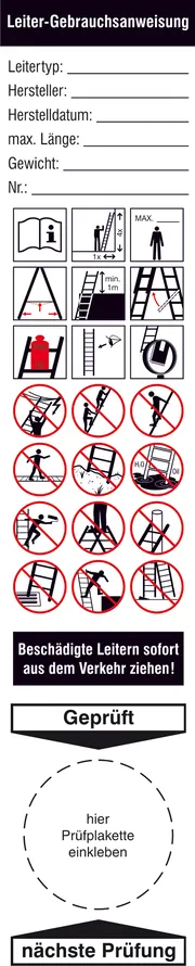 Gebrauchsanweisung / Grundplakette »für Leitern« 