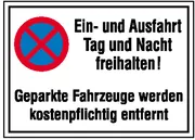 Halteverbotsschild »Symbol: Absolutes Halteverbot, Text: Ein- und Ausfahrt …