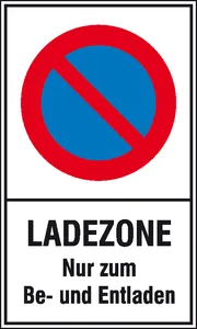 Halteverbotsschild »Symbol: Eingeschränktes Halteverbot, Text: Ladezone …